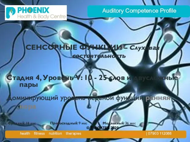 Auditory Competence Profile СЕНСОРНЫЕ ФУНКЦИИ – Слуховая состоятельность Стадия 4, Уровень