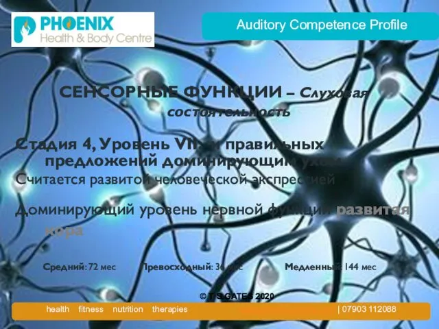 Auditory Competence Profile СЕНСОРНЫЕ ФУНКЦИИ – Слуховая состоятельность Стадия 4, Уровень