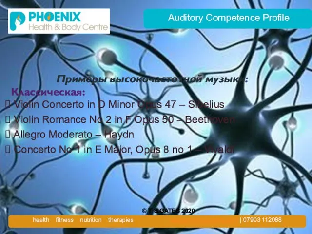 Auditory Competence Profile Примеры высокочастотной музыки: Классическая: Violin Concerto in D