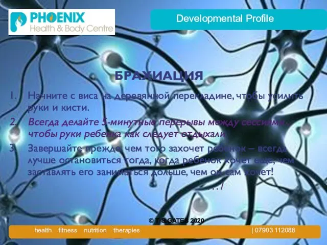 Developmental Profile БРАХИАЦИЯ Начните с виса на деревянной перекладине, чтобы усилить