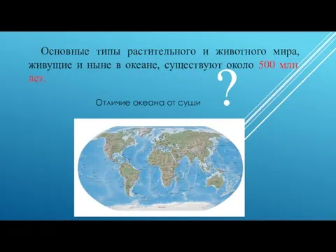 Основные типы растительного и животного мира, живущие и ныне в океане,