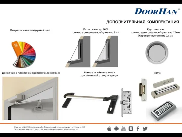 Покраска в нестандарный цвет Комплект «Антипаника» для активной створки двери Доводчик