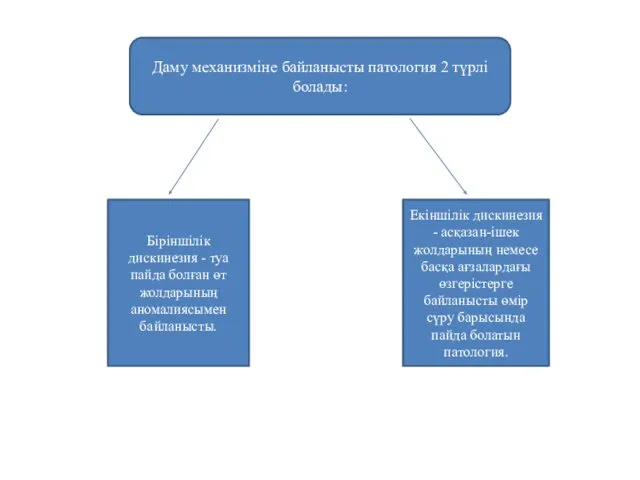 Даму механизміне байланысты патология 2 түрлі болады: Біріншілік дискинезия - туа