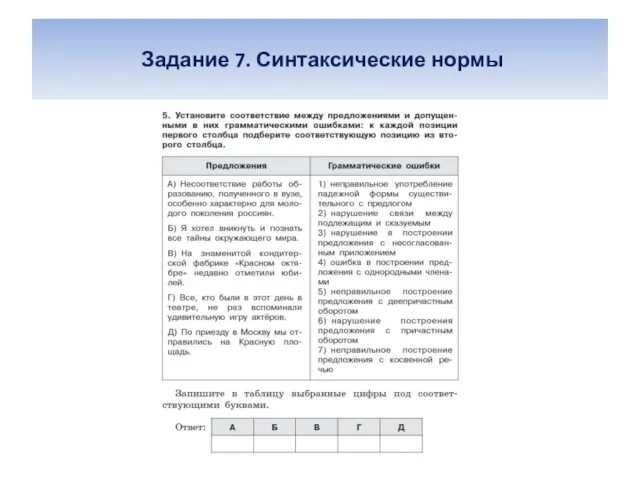 Задание 7. Синтаксические нормы