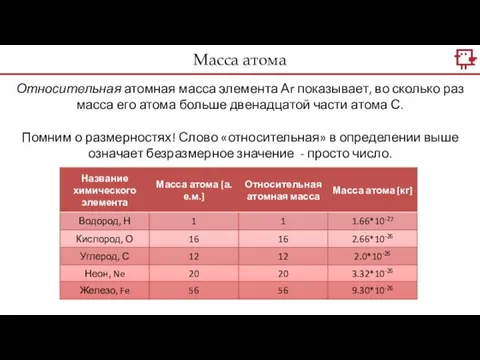 Относительная атомная масса элемента Аr показывает, во сколько раз масса его