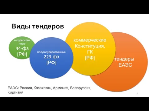 Виды тендеров тендеры ЕАЭС коммерческие Конституция, ГК [РФ] государственные 44-фз [РФ]