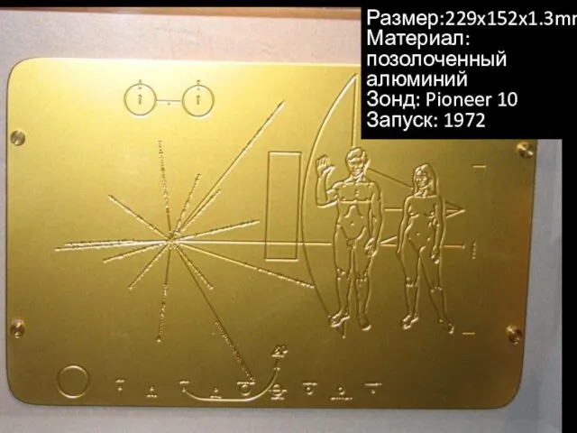 Размер:229x152x1.3mm Материал: позолоченный алюминий Зонд: Pioneer 10 Запуск: 1972