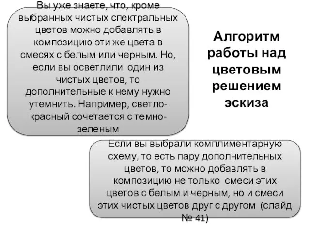 Алгоритм работы над цветовым решением эскиза Вы уже знаете, что, кроме