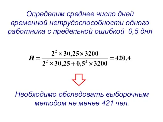 Определим среднее число дней временной нетрудоспособности одного работника с предельной ошибкой