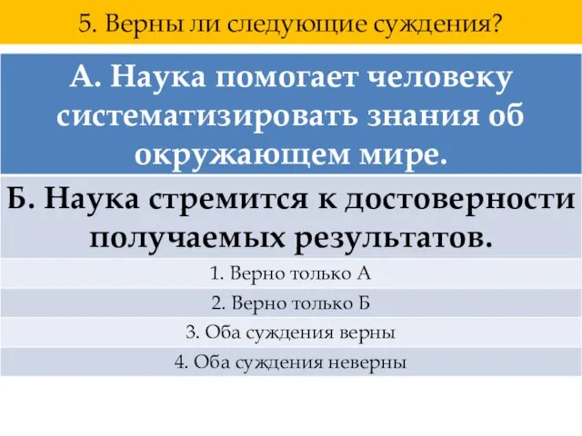 5. Верны ли следующие суждения?