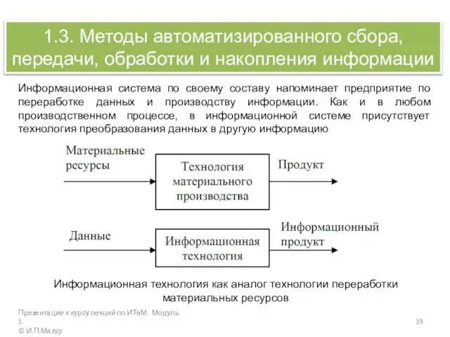 1.3. Методы автоматизированного сбора, передачи, обработки и накопления информации Информационная система