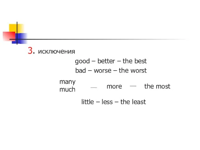 3. исключения good – better – the best bad – worse