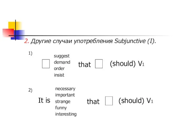 2. Другие случаи употребления Subjunctive (I). 1) suggest demand order insist