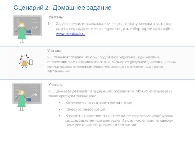 Сценарий 2: Домашнее задание Учитель: Задает тему или несколько тем и