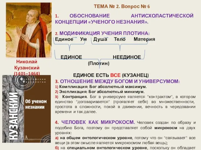 ТЕМА № 2. Вопрос № 6 Николай Кузанский (1401–1464) 1. ОБОСНОВАНИЕ