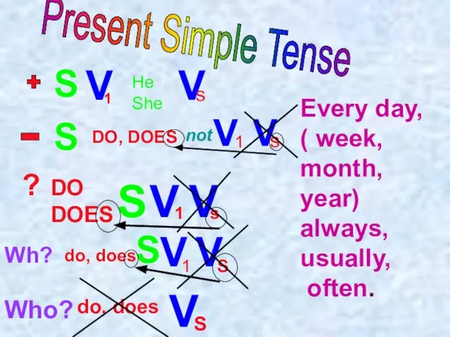 Present Simple Tense S V He She V s DO, DOES