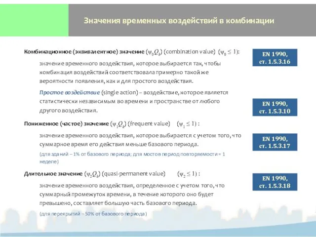 Значения временных воздействий в комбинации Комбинационное (эквивалентное) значение (ψ0Qk) (combination value)