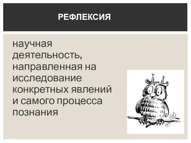 научная деятельность, направленная на исследование конкретных явлений и самого процесса познания РЕФЛЕКСИЯ