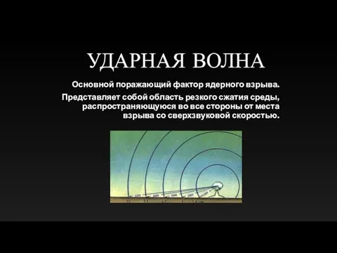 УДАРНАЯ ВОЛНА Основной поражающий фактор ядерного взрыва. Представляет собой область резкого