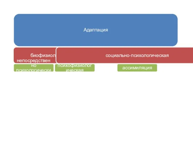 Адаптация биофизиологическая непосредственно психологический психофизиологическая социально-психологическая ассимиляция