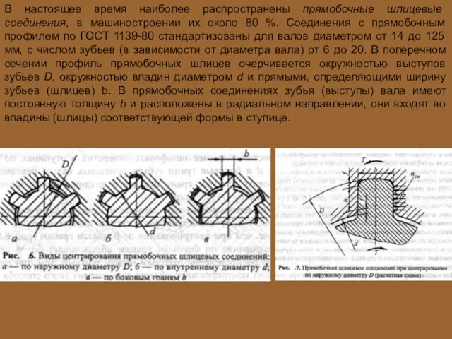 В настоящее время наиболее распространены прямобочные шлицевые соединения, в машиностроении их