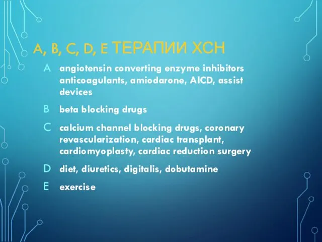 A, B, C, D, E ТЕРАПИИ ХСН A angiotensin converting enzyme