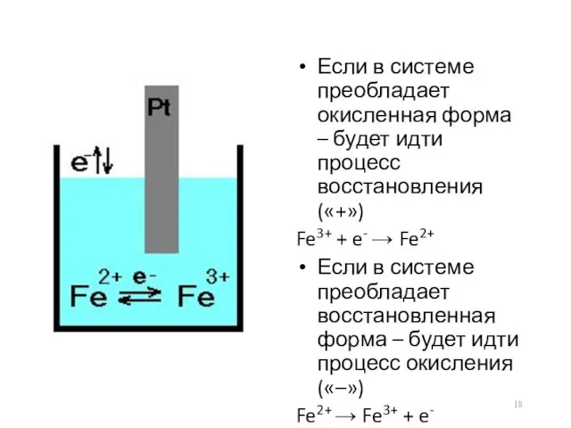 Если в системе преобладает окисленная форма – будет идти процесс восстановления