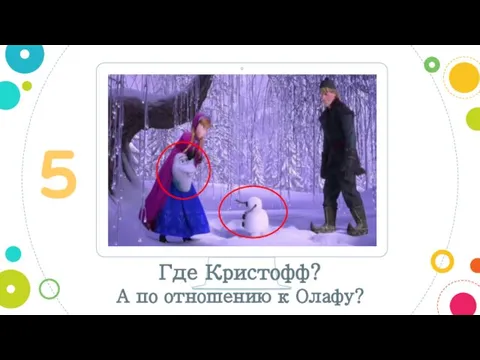 5 Где Кристофф? А по отношению к Олафу?