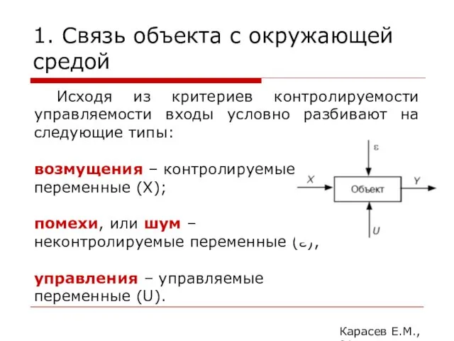 1. Связь объекта с окружающей средой Карасев Е.М., 2014 Исходя из