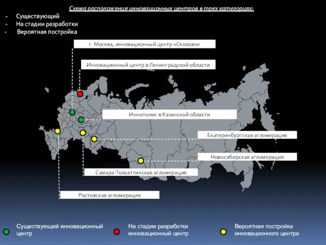 Новосибирская агломерация Самара-Тольяттинская агломерация Екатеринбургская агломерация Инновационный центр в Ленинградской области