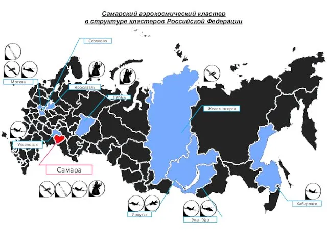 Ульяновск Самара Пермь Иркутск Ярославль Железногорск Хабаровск Улан-Удэ Москва Сколково Самарский