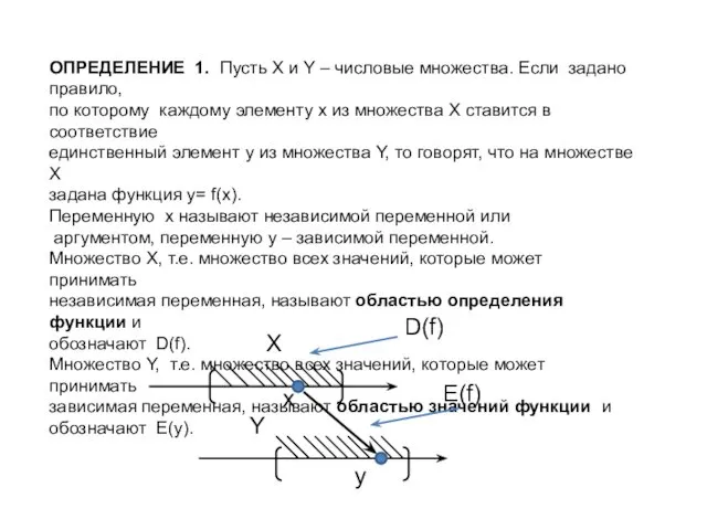 ОПРЕДЕЛЕНИЕ 1. Пусть X и Y – числовые множества. Если задано