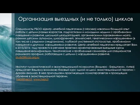 Организация выездных (и не только) циклов Специалисты РБОО «Центр лечебной педагогики»