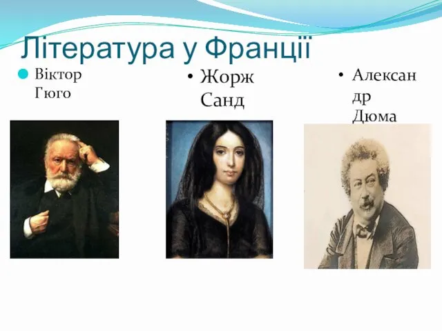 Література у Франції Віктор Гюго Жорж Санд Александр Дюма