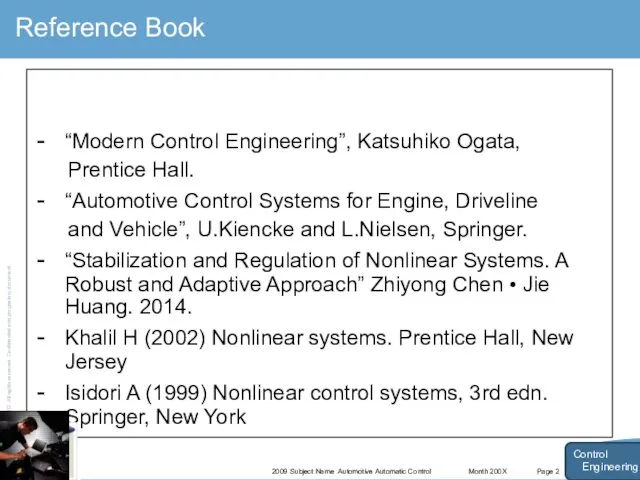 Month 200X 2009 Subject Name Automotive Automatic Control Page 2 Reference