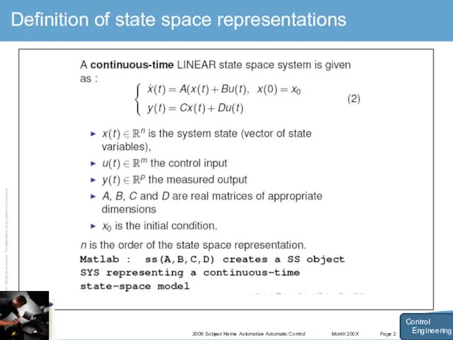 Month 200X 2009 Subject Name Automotive Automatic Control Page 2 Definition