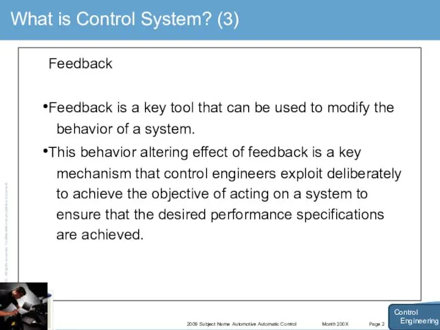 Month 200X 2009 Subject Name Automotive Automatic Control Page 2 What