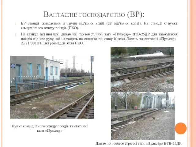 Вантажне господарство (ВР): ВР станції складається із групи під'їзних колій (28