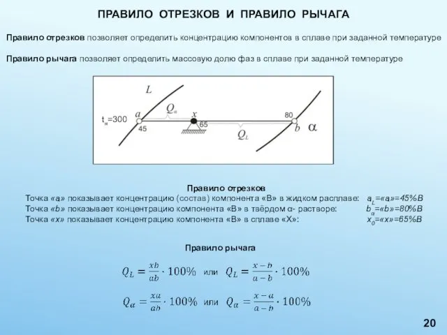 ПРАВИЛО ОТРЕЗКОВ И ПРАВИЛО РЫЧАГА Правило отрезков позволяет определить концентрацию компонентов