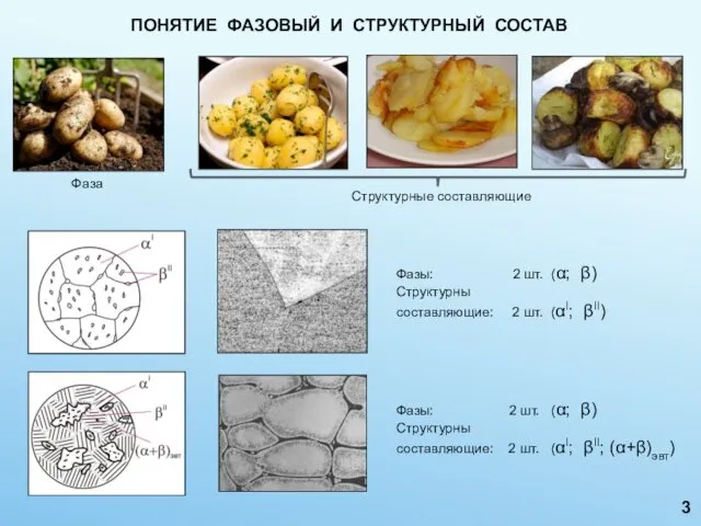 ПОНЯТИЕ ФАЗОВЫЙ И СТРУКТУРНЫЙ СОСТАВ Структурные составляющие Фаза Фазы: 2 шт.