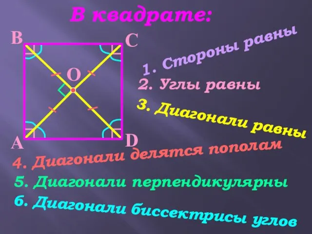 В С D В квадрате: 1. Стороны равны 2. Углы равны