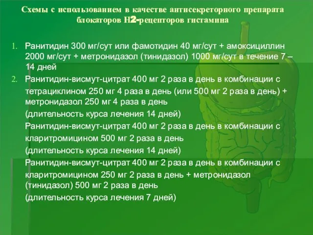 Схемы с использованием в качестве антисекреторного препарата блокаторов Н2-рецепторов гистамина Ранитидин