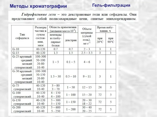 Гель-фильтрация Методы хроматографии