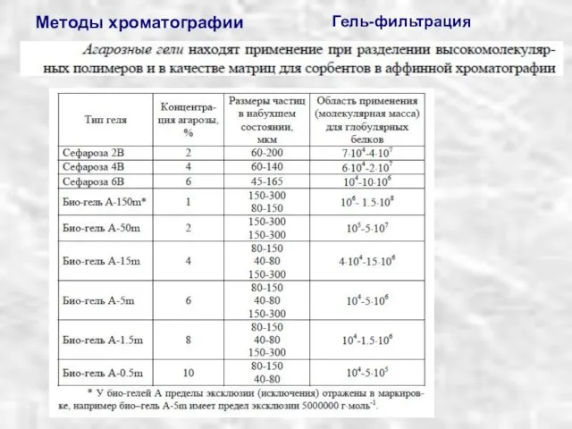 Гель-фильтрация Методы хроматографии