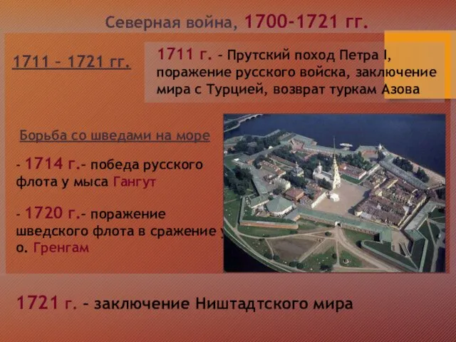 Северная война, 1700-1721 гг. 1711 – 1721 гг. 1711 г. –