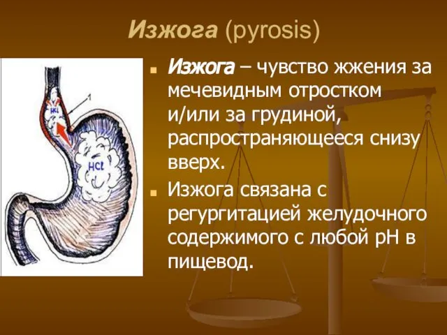 Изжога (pyrosis) Изжога – чувство жжения за мечевидным отростком и/или за