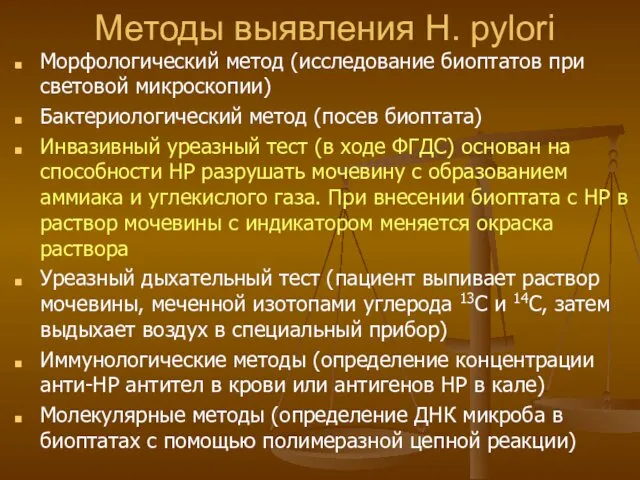 Методы выявления H. pylori Морфологический метод (исследование биоптатов при световой микроскопии)