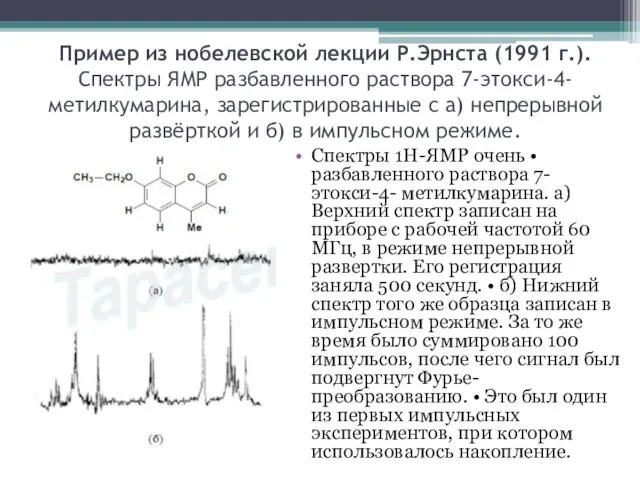 Пример из нобелевской лекции Р.Эрнста (1991 г.). Спектры ЯМР разбавленного раствора