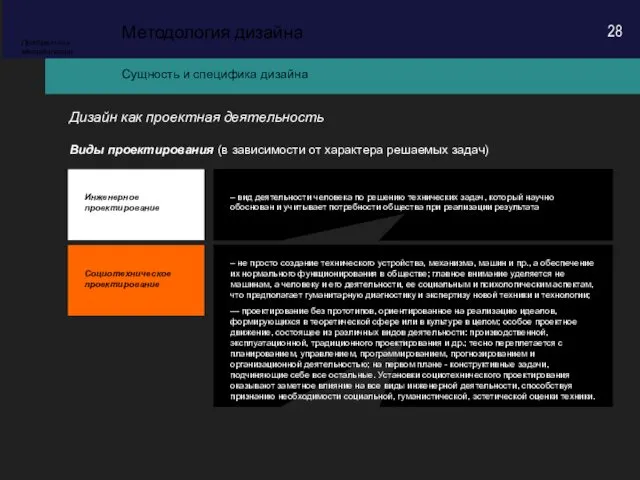 Сущность и специфика дизайна Методология дизайна Предметная методология Дизайн как проектная