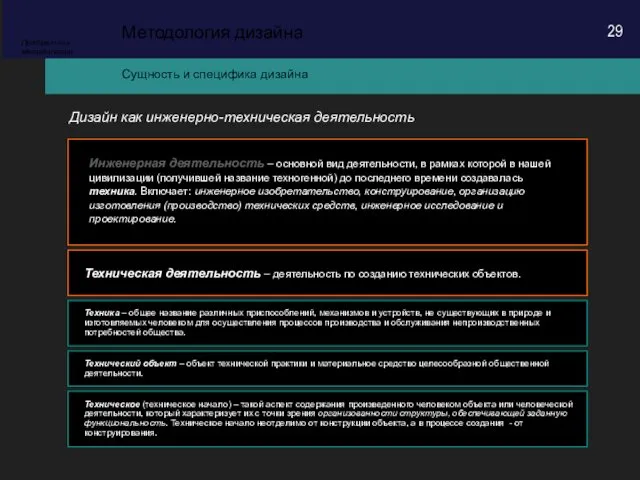 Сущность и специфика дизайна Методология дизайна Предметная методология Дизайн как инженерно-техническая